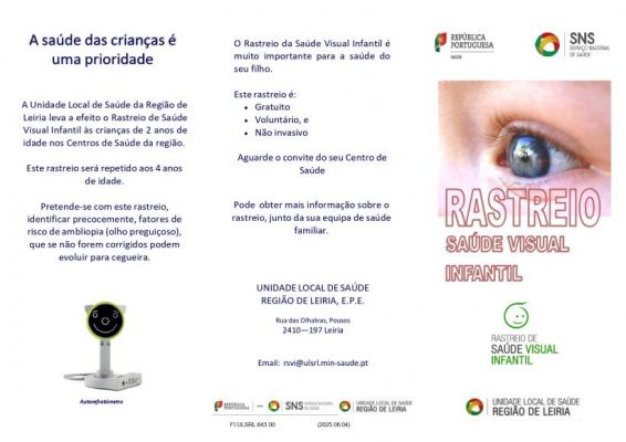 Rastreio de Saúde Visual Infantil (RSVI) – Centro de Saúde de Pombal - 22 Setembro a 16 de Outubro de 2025