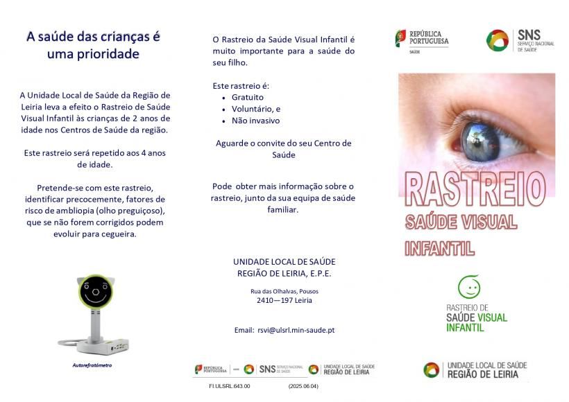 Rastreio de Saúde Visual Infantil (RSVI) – Centro de Saúde de Pombal - 22 Setembro a 16 de Outubro de 2025