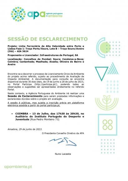 Sessão de esclarecimento | Projeto: Linha Ferroviária de Alta velocidade entre Porto e Lisboa