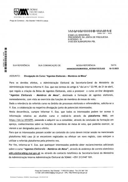 Divulgação do Curso "Agentes Eleitorais - Membros de Mesa"