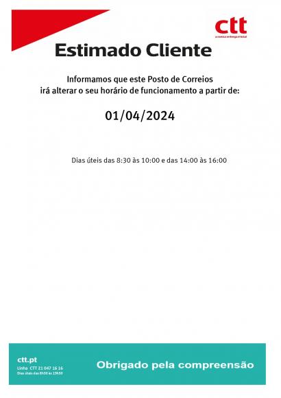 Novo horário Posto CTT Almagreira