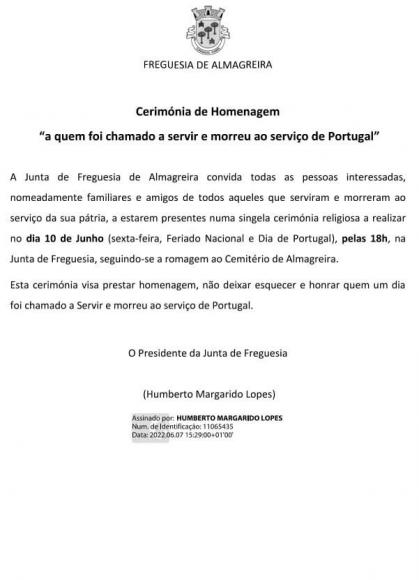 Cerimónia homenagem - 10 Junho 2022