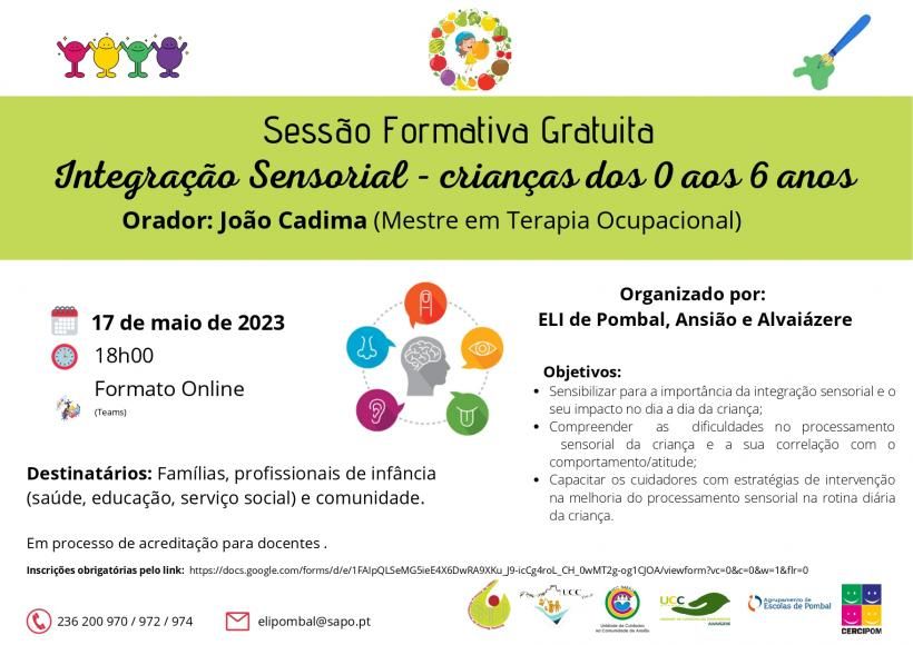 Convite Sessão formativa «Integração sensorial - crianças dos 0 aos 6 anos» gratuita (online)
