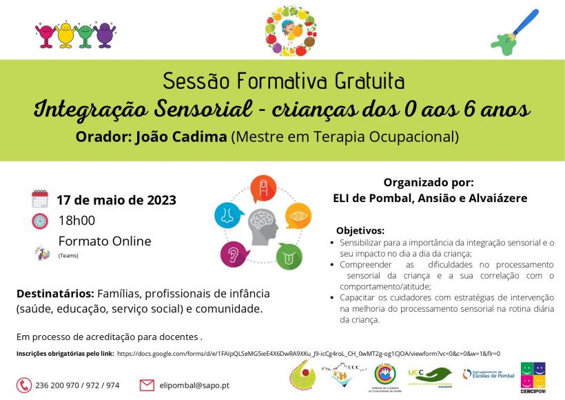 Convite Sessão formativa «Integração sensorial - crianças dos 0 aos 6 anos» gratuita (online)